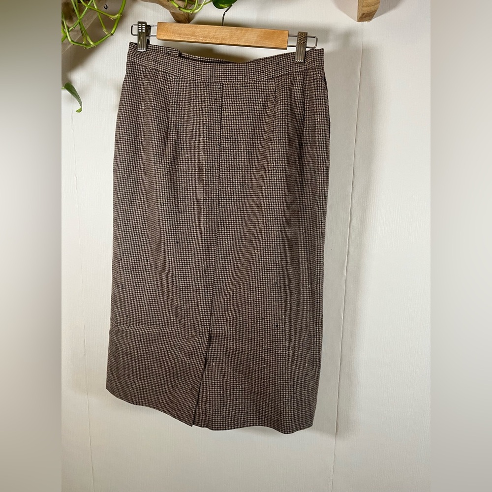 Vintage Wool Pendleton Brown Houndstooth Pencil Skirt